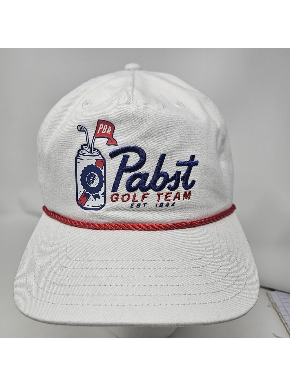 Pabst Blue Ribbon Hat Mens OSFM White Golf Team Rope Snapback PBR Cap